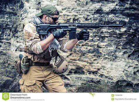 Private Military Contractor Stock Image Image Of Ruins Firearms