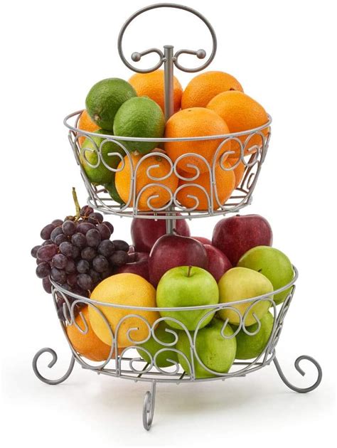 Ezoware 2 Tier Fruit Bowl Stand Round Kitchen Produce Countertop