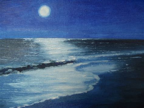 Moonlight Oil Painting Night Seascape Original Small Format Ocean Scene