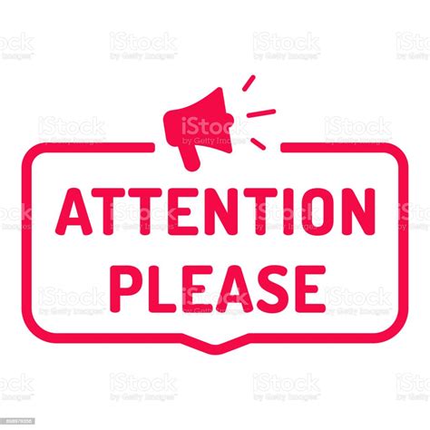 Attention Please Badge With Megaphone Icon Flat Vector Illustration On ...