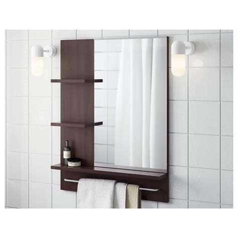 Make the most of what space you have by maximizing your walls with bathroom shelves. IKEA - LILLÅNGEN Mirror black-brown | Ikea, Glass shelves ...
