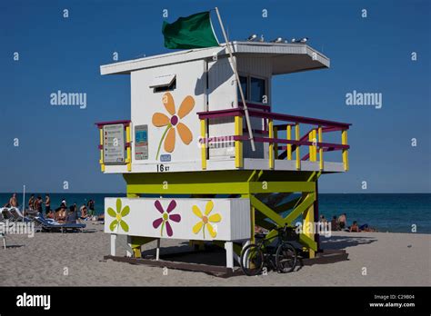 Lifeguard Hut On The Beach South Beach Miami Florida Usa Stock