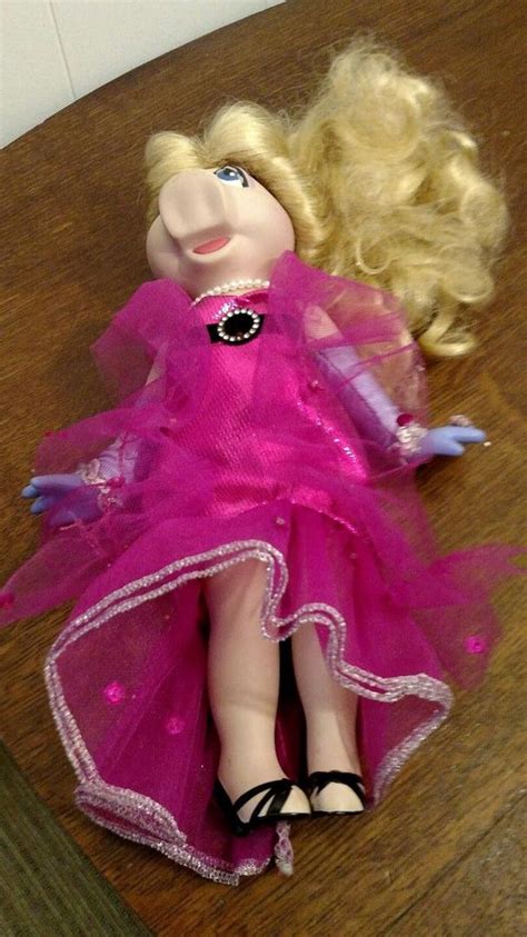 Miss Piggy Porcelain Doll Brass Key 12 Muppets Pink Dress Blonde