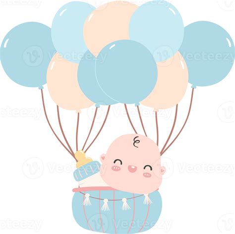 Baby Shower Boy Newborn Baby In Hot Air Balloon 28719969 Png