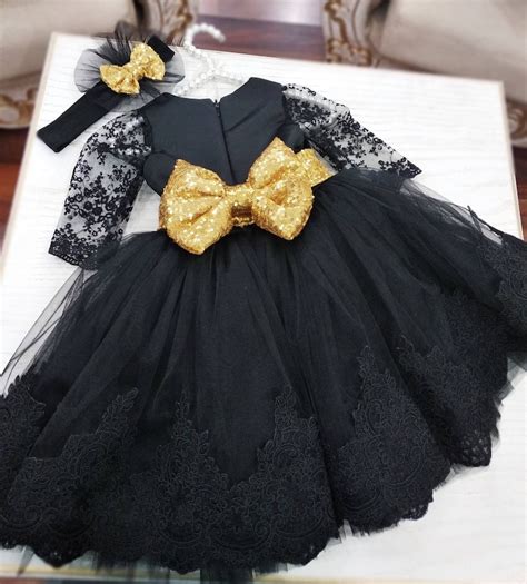 Girls Black Gold Dress Girls Lace Party Dress Toddler Girl Etsy
