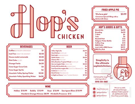 Hop's Chicken menu in Atlanta, Georgia, USA