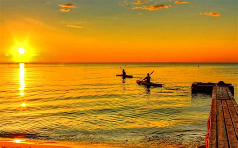 Canoes At Sunset Wallpapers Wallpaper Cave