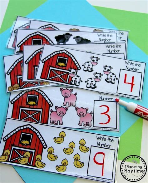 Three Farm Animals And Barn Themed Number Cards For Kids To Practice