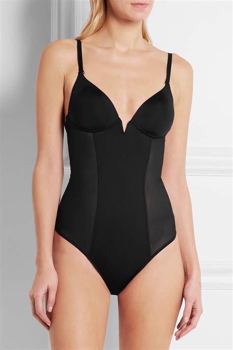 Cosabella Underwired Stretch Satin And Mesh Thong Bodysuit In Black Lyst