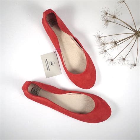 Orange Red Ballet Flats Red Flats Ballerina Shoes Red Suede Soft