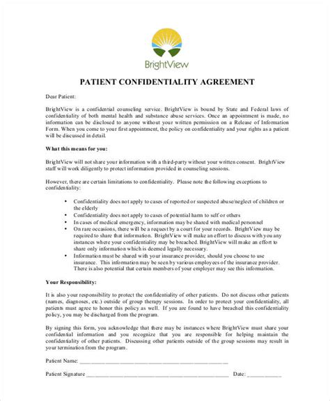 12 Patient Confidentiality Agreement Templates Pdf Word