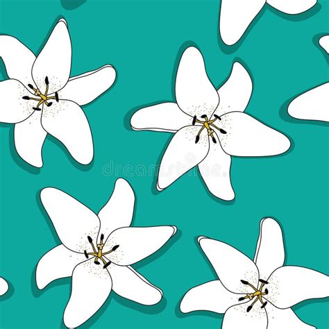 Abstract Hand Drawn Lilly Flower Seamless Pattern Background Vector