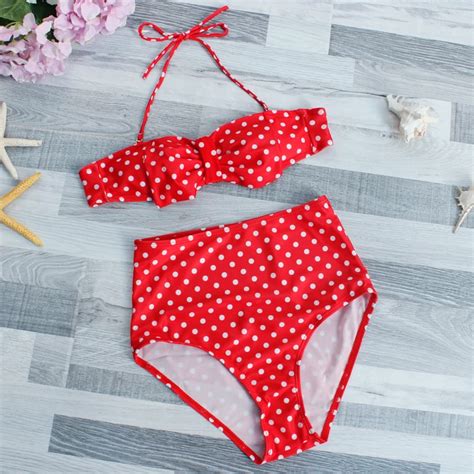 Kailindi Dot Cute Bikinis Red Padded Bikinis Set Bow Lovely Women