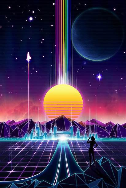 Neon Outrun Synthwave Grid Future Sunrise Visual