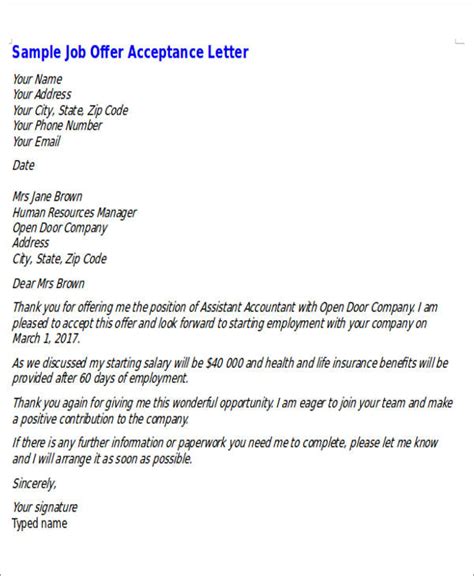 Free 4 Sample Formal Job Offer Letter Templates In Ms Word Pdf