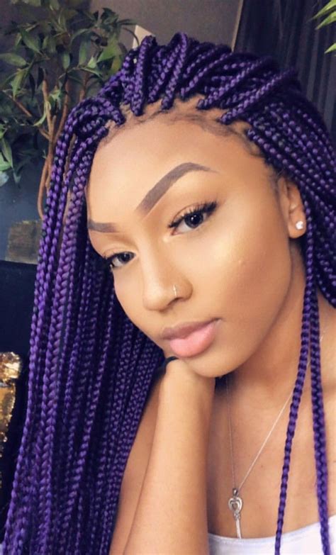 Purple Knotless Braids Styles With Color Pic Plex