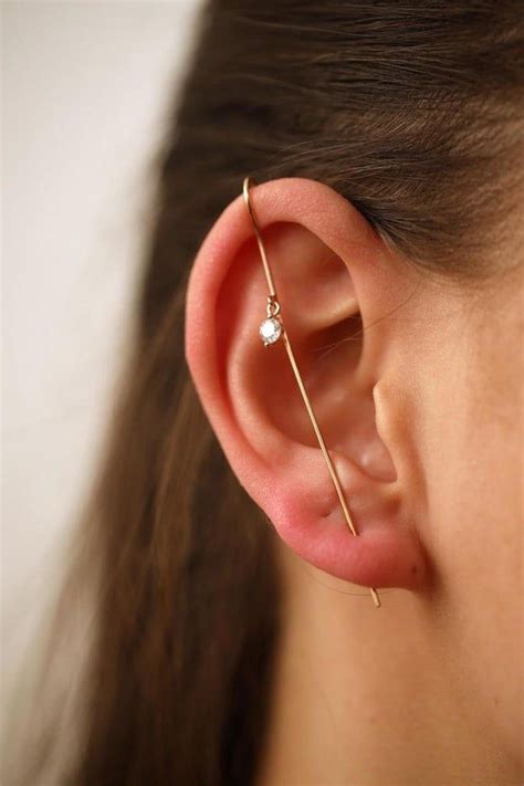 Minimalist Rose Gold Ear Pin Edgy Pin Hook Ear Cuff Modern Etsy Ear