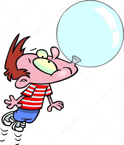 Cartoon Boy Blowing Bubbles Cartoon Boy Blowing Bubble Gum — Stock