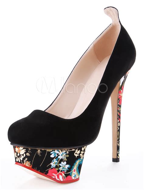 chic black spike heel floral print women s high heels