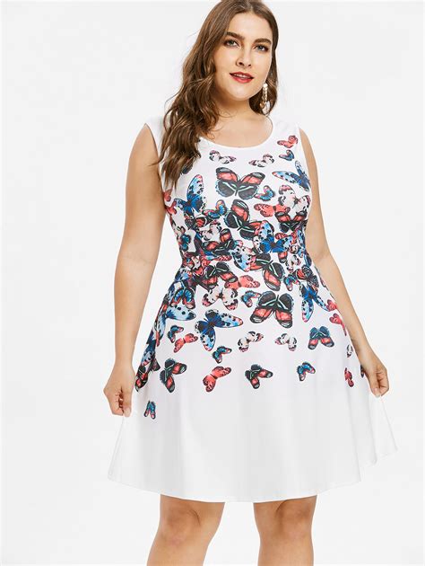 Wipalo Plus Size 5xl Sleeveless Butterfly Print Vintage Dress Women