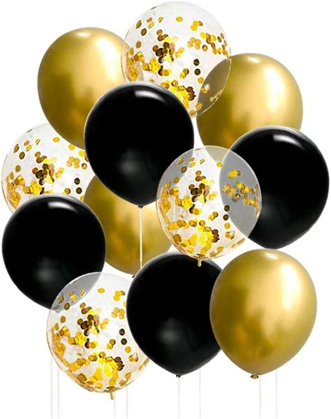 50 Pcs 12 Inches Black And Gold Balloons Gold Confetti
