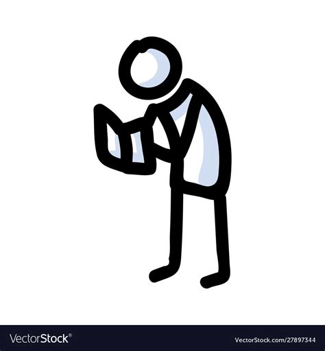 Reading Stick Figure Person Standing With Book Vector Image