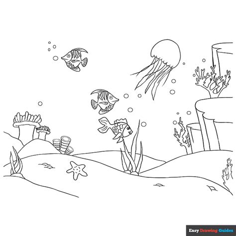 Underwater Scene Coloring Page Easy Drawing Guides