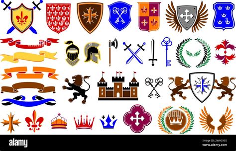 Antique Heraldic Emblem Templates Traditional Medieval Weapon And