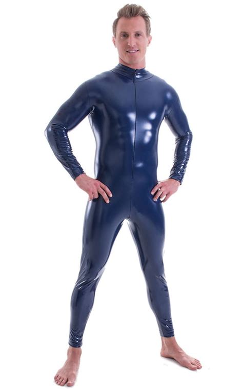 Full Bodysuit Zentai Lycra Spandex Suit For Men In Indigo Stretch Vinyl