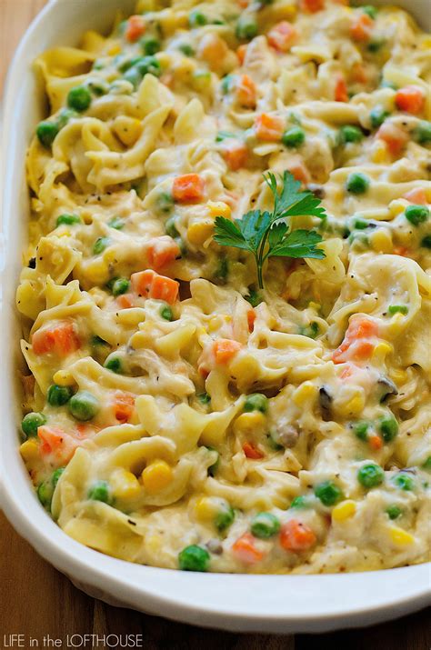 Arrange the leftover stuffing in a layer in the prepared casserole dish. Chicken Noodle Casserole - Life In The Lofthouse