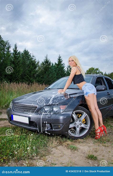 Woman Washing Car Stock Photo Image