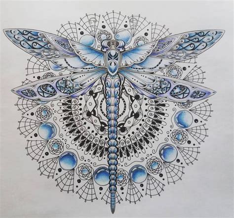 Dragonfly and flower tattoo designs. Charming blue-and-grey dragonfly on beautiful mandala ...