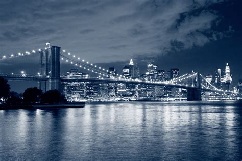 Brooklyn Bridge And Manhattan Skyline At Night Art Photo Prints Free