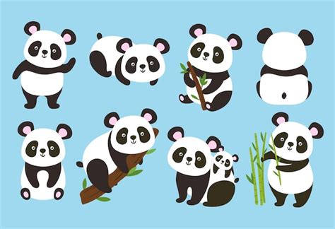 Premium Vector Cartoon Pandas Cute Baby Bear With Bamboo And Tree