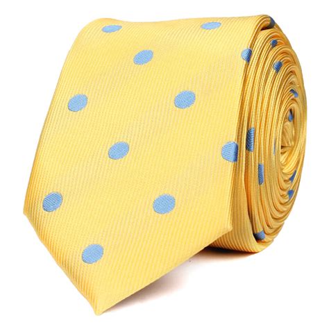Yellow Skinny Tie With Light Blue Polka Dots Slim Ties Mens Neckties Otaa
