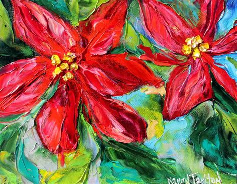 Poinsettia Painting Original Oil Abstract Impressionism Fine Art