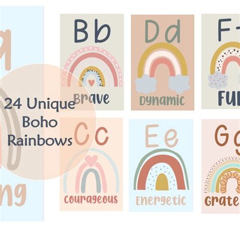 Boho Rainbow Birthday Chart Editable Neutral Rainbow Etsy