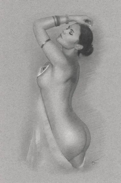 Nude Female Model Drawing Original Fine Art Charcoal Naked Woman Girl