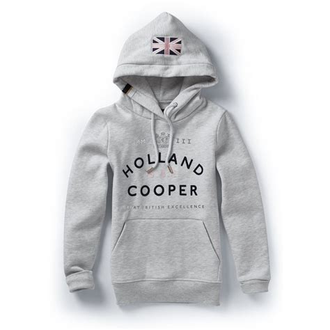 holland cooper gbe flock logo hoodie mid grey marl