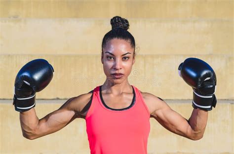 Attractive African American Young Female Boxer Dressing Sports Clothes