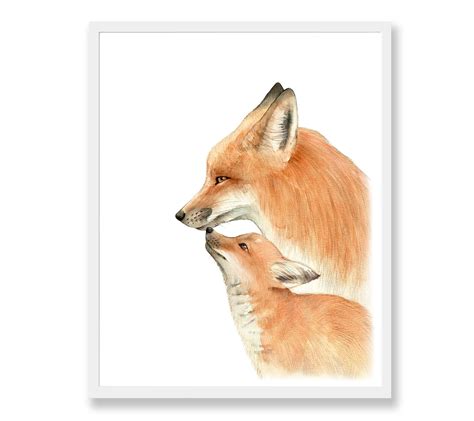 Mom And Baby Fox Art Print Animal Mother And Baby Watercolor Etsy