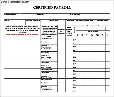 Certified Payroll Report Template