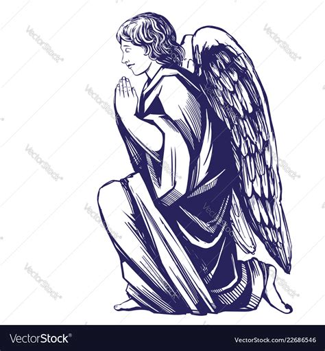 Angel Prays On His Knees Religious Symbol Of Vector Image