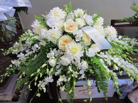 Shades Of White Flowers For The Casket Include Orchids Kale Dahlias