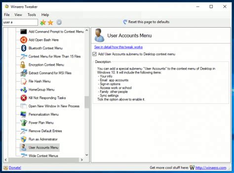 Add User Accounts Desktop Context Menu In Windows 10