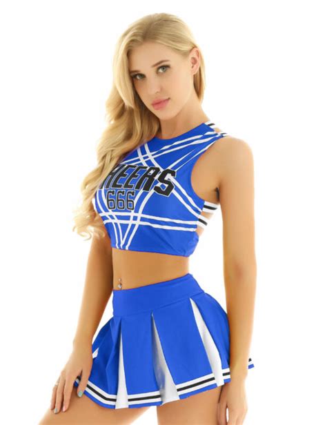 women s cheerleader costume sexy cheer cosplay fancy dress crop top mini skirt ebay
