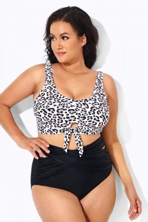 Leopard Print Knot Front Women Bikini Top Meet Curve Meet Curve