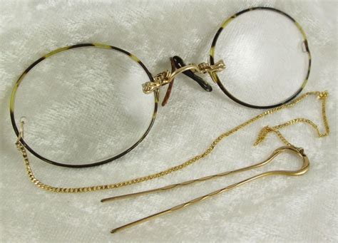 Vintage Pince Nez Eyeglasses Gold Filled Hair Pin Chain Victorian Two Tone Frame Vintage