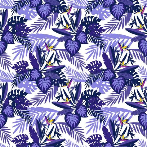 Seamless Patterns With Tropical Exotic Leaves And Flowers Vector Image