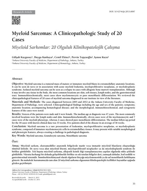 Pdf Myeloid Sarcomas A Clinicopathologic Study Of Cases Hot Sex Picture